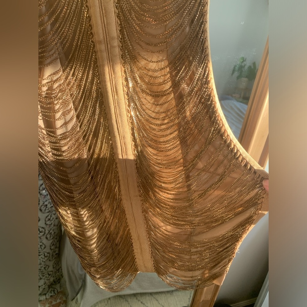 HOUSE OF CB Anouk Sexy Gold Chain Mesh Rare Limited Edition Bodycon Midi Dress - Picture 12 of 17